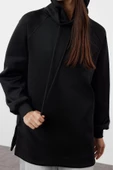 Kadın Tesettür Moda Şık Regular Kapüşonlu Standart Kol Regular Dalgıç Scuba Örme Sweatshirt - 2