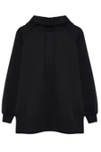Kadın Tesettür Moda Şık Regular Kapüşonlu Standart Kol Regular Dalgıç Scuba Örme Sweatshirt - 1