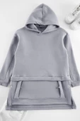 Kadın Tesettür Moda Şık Regular Kapüşonlu Düşük Kol Uzun Cep Detaylı Örme Sweatshirt - 1