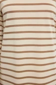 Kadın Tesettür Moda Şık Oversize Bisiklet Yaka Düşük Kol Regular Taş Çizgili Örme Tunik Sweatshirt - 3