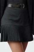 Kadın Moda Stil Mini Astarsız Dokuma Arka Beli Lastikli Pilise Detaylı Mini Boy Dokuma Etek - 3