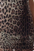 Kadın Moda Şık Midi Boy V Yaka Fitted Vücuda Oturan Leopar Desenli Tül Dokuma Elbise - 3