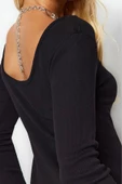 Kadın Moda Mini Boy Bisiklet Yaka Slim Fitilli Sırt Detaylı Fitted Vücuda Oturan Esnek Örme Elbise - 5