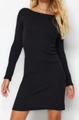 Kadın Moda Mini Boy Bisiklet Yaka Slim Fitilli Sırt Detaylı Fitted Vücuda Oturan Esnek Örme Elbise - 4
