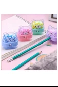 Boncuklu Sevimli Ayıcık Kalemtıraş 4 Renk 1 Paket Hazneli Kalemtraş Ayıcıklı Standart Kalem Açacağı Sevimli Plastik - 3