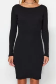 Kadın Moda Mini Boy Bisiklet Yaka Slim Fitilli Sırt Detaylı Fitted Vücuda Oturan Esnek Örme Elbise - 6