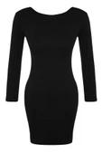 Kadın Moda Mini Boy Bisiklet Yaka Slim Fitilli Sırt Detaylı Fitted Vücuda Oturan Esnek Örme Elbise - 1