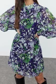 Kadın Moda Şık Mini Boy Dik Yaka Regular Soyut Dokuma Kışlık Elbise - 3