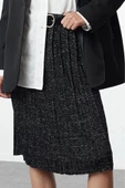 Kadın Moda Stil Midi Astarsız Triko Midi Simli Pileli Triko Etek - 2