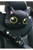 Siyah Kedi Araba Boyun Yastığı Ve Emniyet Kemeri Aksesuarı Peluş Kılıf Seti (1 YASTIK VE 1 KILIF) - 3