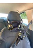 Siyah Kedi Araba Boyun Yastığı Ve Emniyet Kemeri Aksesuarı Peluş Kılıf Seti (1 YASTIK VE 1 KILIF) - 2