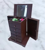 Hobi ERDL MODEL90525 7Çekmeceli Takı Şifonyer Kutu Aynalı Ceviz Renkli El Yapım - 6