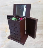 Hobi ERDL MODEL90525 7Çekmeceli Takı Şifonyer Kutu Aynalı Ceviz Renkli El Yapım - 7