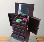 Hobi ERDL MODEL90525 7Çekmeceli Takı Şifonyer Kutu Aynalı Ceviz Renkli El Yapım - 2