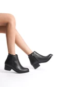 Kadın Hakiki Deri Mini Bootie Rahat Taban Yuvarlak Burun Casual Kışlık Bot - 6