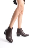 Kadın Hakiki Deri Mini Bootie Rahat Taban Yuvarlak Burun Casual Kışlık Bot - 1