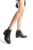 Kadın Hakiki Deri Mini Bootie Rahat Taban Yuvarlak Burun Casual Kışlık Bot - 5