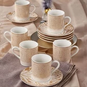 GÜRAL PORSELEN Camelia 12 Parça 6 Kişilik Bone Türk Kahvesi Fincan Takımı - 2511 - 2