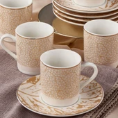 GÜRAL PORSELEN Camelia 12 Parça 6 Kişilik Bone Türk Kahvesi Fincan Takımı - 2511 - 6