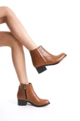 Kadın Hakiki Deri Kısa Topuklu Bot Fermuarlı Şık Casual Tam Kalıp Bootie thumbnail 1