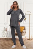 Mecit 6170 Bayan Hamile Lohusa Füme Sabahlıklı Pijama Takımı - 4