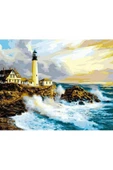 Canvas Deniz Feneri ve Dalgalar Sayılarla Boyama Seti  Kasnaklı 100 x 140 cm thumbnail 1