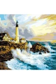 Canvas Deniz Feneri Ve Dalgalar Sayılarla Boyama Seti   Kasnaklı 70 x 90 cm thumbnail 1