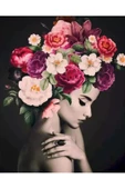 Canvas Kadının Çiçek Duruşu 4 Sayılarla Boyama Seti Kasnaklı 60 x 75 cm - 1
