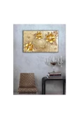 Kanvas Tablo 3d Dekoratif Gold Çiçek Led Işıklı - 1
