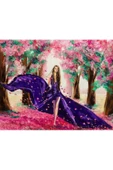 Canvas Mor Elbiseli Kadın Sayılarla Boyama Seti   Kasnaklı 60 x 75 cm - 1
