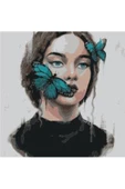 Canvas Kadın Kelebek Sayılarla Boyama Seti   Kasnaklı 40 x 50 cm thumbnail 1