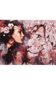 Canvas Kadın ve Aslan Sevgisi Sayılarla Boyama Seti  Kasnaklı 50 x 65 cm - 1