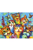 Canvas Gülen Kediler Sayılarla Boyama Seti  Kasnaklı 60 x 75 cm thumbnail 1