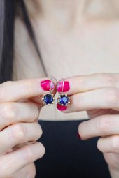 Söğütlü Serisi 925 Ayar Otantik Gümüş Safir Taşlı Bayan Küpe - 2