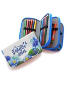 Kalem Kutusu Lotus Positive Vibes Kawai Organizer Kalemkutu Vegan Deri Üç Bölmeli Kalemlik Mavi - 3