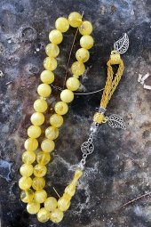 Küre Kesim Polonya Baltık Damla Kehribar Benzetmesi Beyrut Sıkma Tesbih Gümüş Renkli Metal Püsküllü - 1