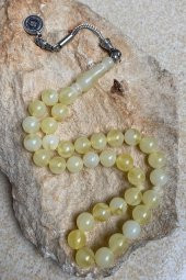 Küre Kesim Polonya Baltık Damla Kehribar Benzetmesi Beyrut Sıkma Tesbih Gümüş Renkli Metal Püsküllü - 4