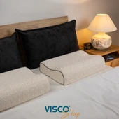 Visco Yastık  Doğal Keten Kılıf Ortopedik Yastık Visco Boyun Yastığı 60x40x14-12 cm - 6