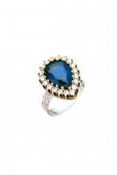 Mavi Safir Taşlı Hürrem Sultan Otantik Bayan Ayarlanabilir Yüzük Modeli - 1