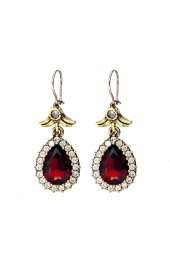 Kırmızı Lal Yakut Taşlı Gümüş Damla Model Küpe Hürrem Sultan Küpeleri - 1