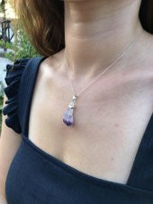 Doğal Ametist Mor Taşlı Formsuz Bayan Kolye - 4