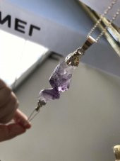 Doğal Ametist Mor Taşlı Formsuz Bayan Kolye - 6