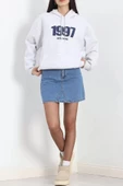 Kot Nakışlı Oversize 3 İplik Sweat Gri - 2442.336. - 2