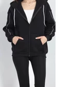 Biyeli 3 İplik Fermuarlı Sweat Siyah - 20282.053. thumbnail 3