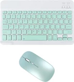 Huawei Mediapad T3 10 9.6" Uyumlu Kablosuz Bluetooth Şarj Edilebilir Klavye Mouse Seti - Yeşil - 1