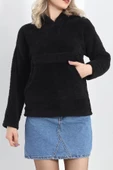 Kanguru Cep Kapşonlu Peluş Sweat Siyah - 9062.1153. - 5