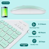 Huawei Mediapad T3 10 9.6" Uyumlu Kablosuz Bluetooth Şarj Edilebilir Klavye Mouse Seti - Yeşil - 2
