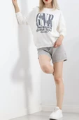 Baskılı İki İplik Oversize Sweat Ekru - 21648.200. - 5