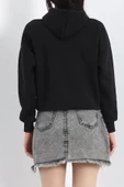 Kapşonlu 3 İplik Crop Sweat Siyah - 20969.1878. - 7