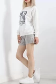 Baskılı İki İplik Oversize Sweat Ekru - 21648.200. - 3